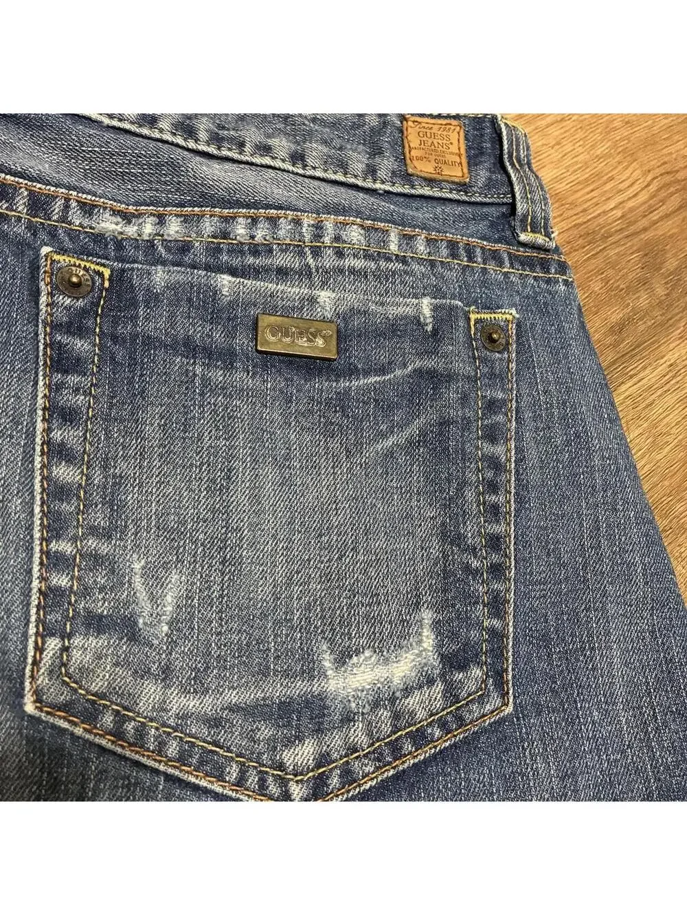 Vintage Y2K Guess Embroidered Denim Mini Skirt Size 31